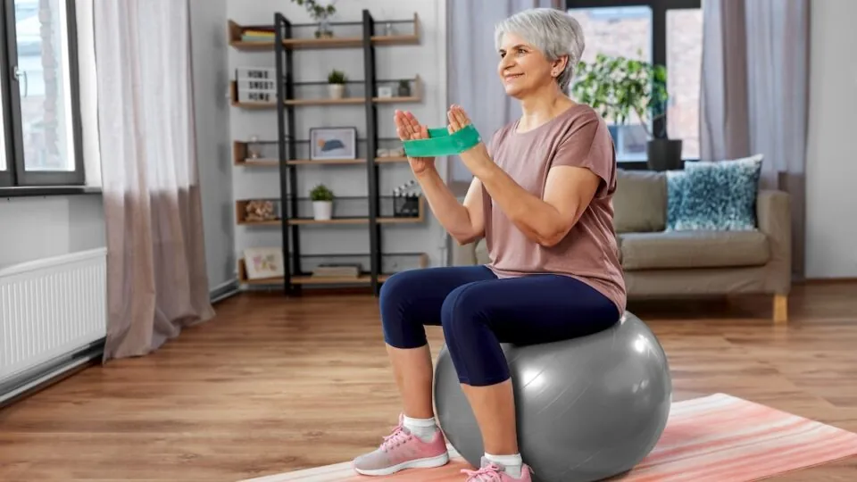 Senior Woman Sitting on Balance Ball_Lakeshore Senior Living